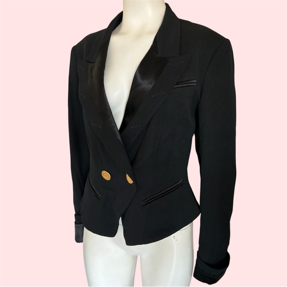 Amazing Vintage 90’s MOSCHERY Black Wool Smoking Tuxedo Double Breasted Blazer 8